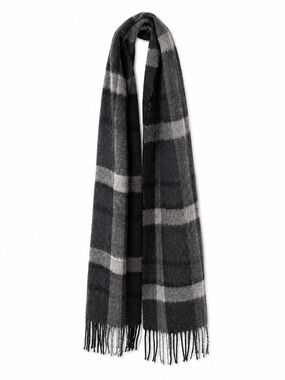 Club Room Charcoal and Light Gray Plaid Fringe Scarf 100% cashmere